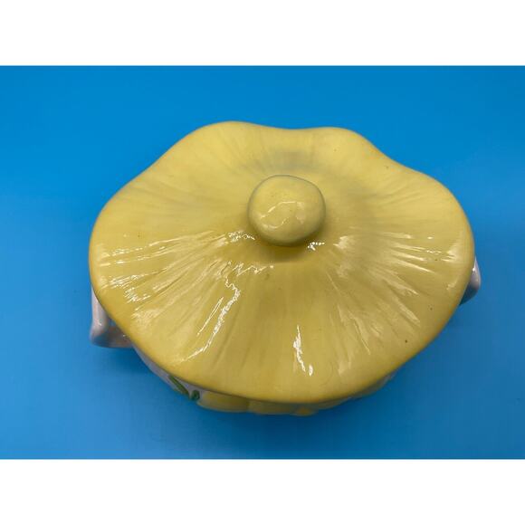 Arnels Mid-Century Yellow Ceramic Soup Tureen Floral Design with Lid 9" Long - Picture 3 of 10